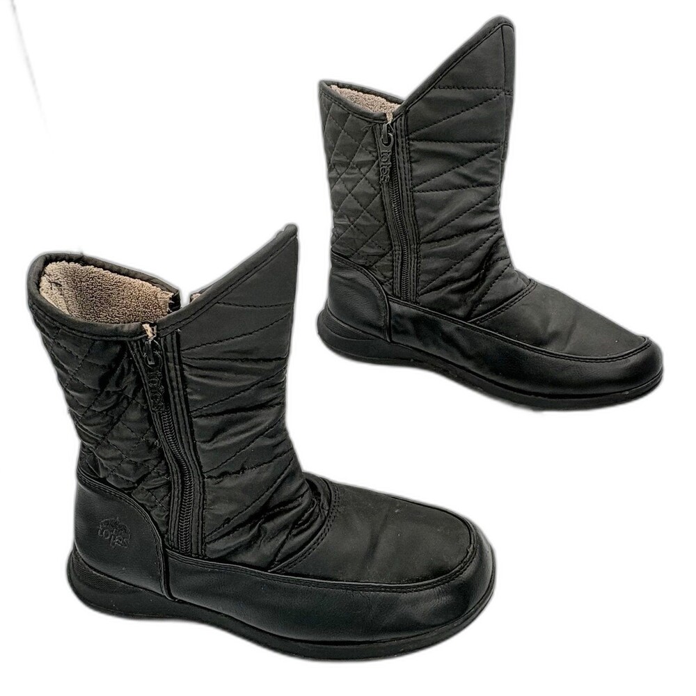 Totes Waterproof Insulated Quilted Black Zip Up Snow Boot Women's Size 7